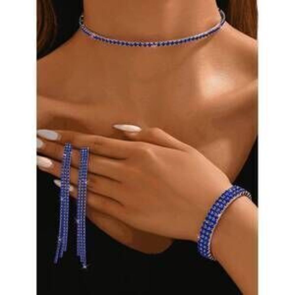 A 4-Piece Set Of Full-Diamond Necklace, Bracelet, And Earrings; Perfec Gift